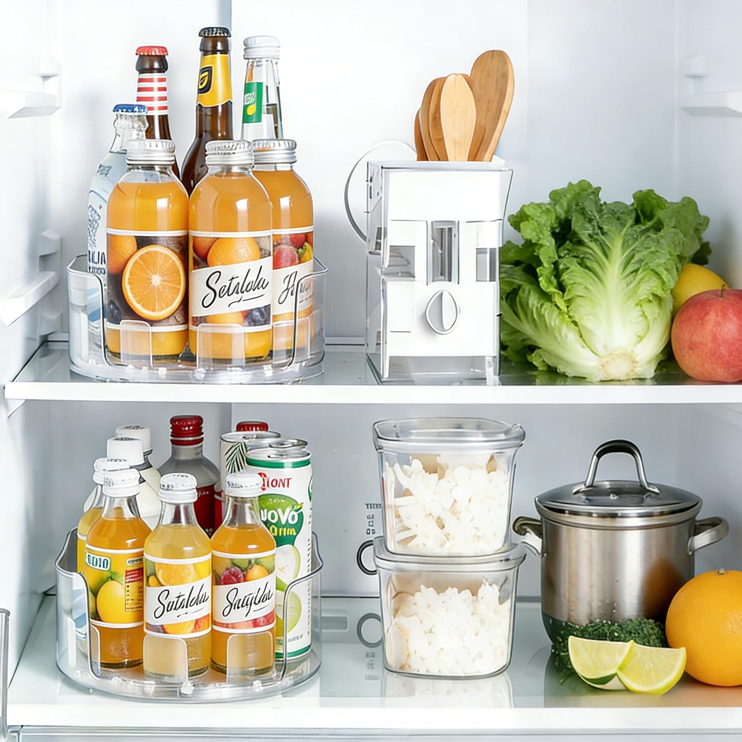 Rotating Refrigerator Storage Rack, 360° Rotating Spice Rack, Soft Drink can Storage Rack, Rotating Refrigerator Tray,Suitable for Refrigerator Storage, Kitchen, Desktop, Cabinet, and Food Storage Compartments.