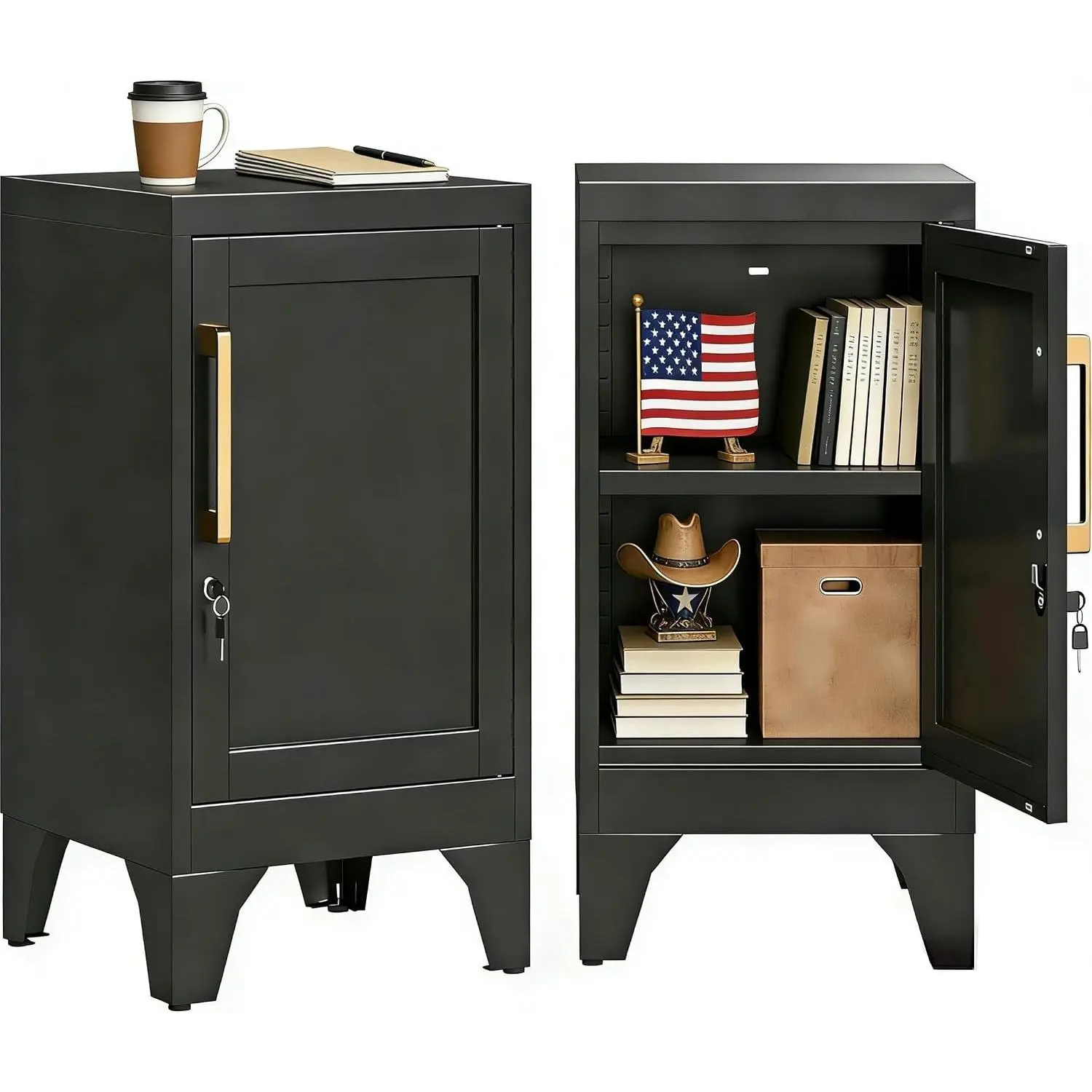 Metal Locker Small Storage Cabinet with Adjustable Shelf, Small Locking Cabinet with Door,Lockable End Table,Nightstand Cabinets with Lock for Bedroom,Home Office,23.6" H Black