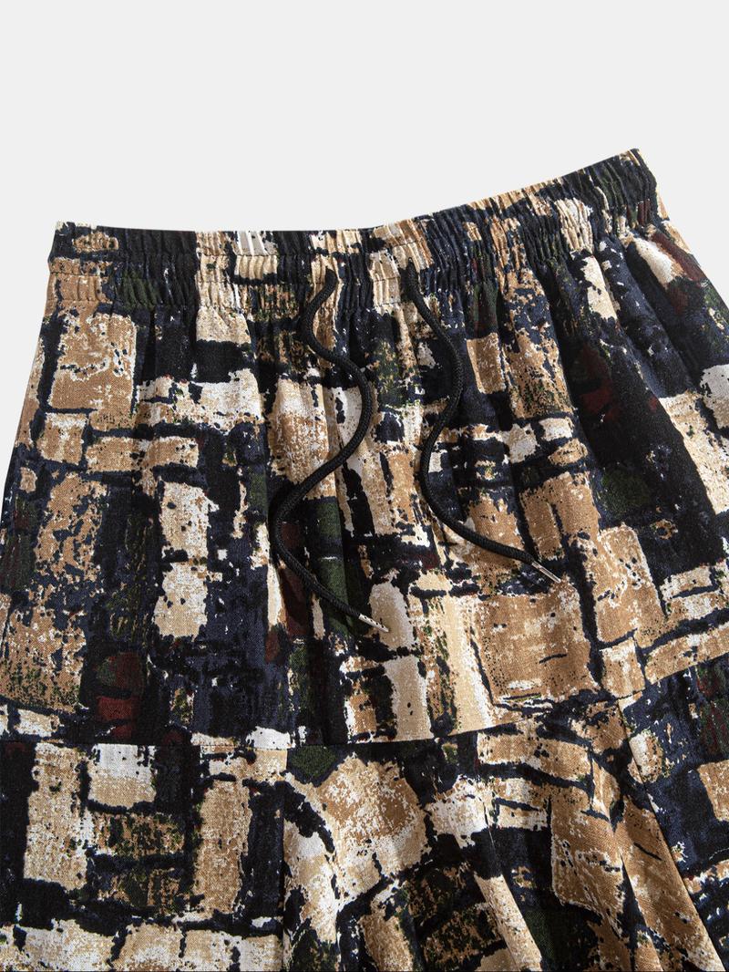 Men's Random Print Drawstring Waist Harem Pants, Casual Beach Pants, Boho Casual Comfy Elastic Waist Trousers for Spring & Fall, Men's Bottoms for Daily Wear