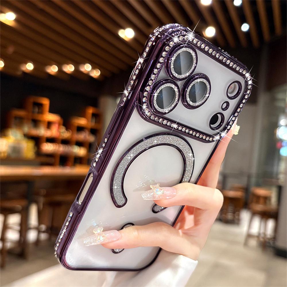 OREKROY【Freeship】Magnetic Glitter Case for iPhone 17 Pro Max 17Pro 17Air 17, 16 15 14 13 12 [Compatible with MagSafe] Military-Grade Protection, Clear Cute Glitter Bling Cover Sparkle Diamond Camera Protector Cover for Women Girls