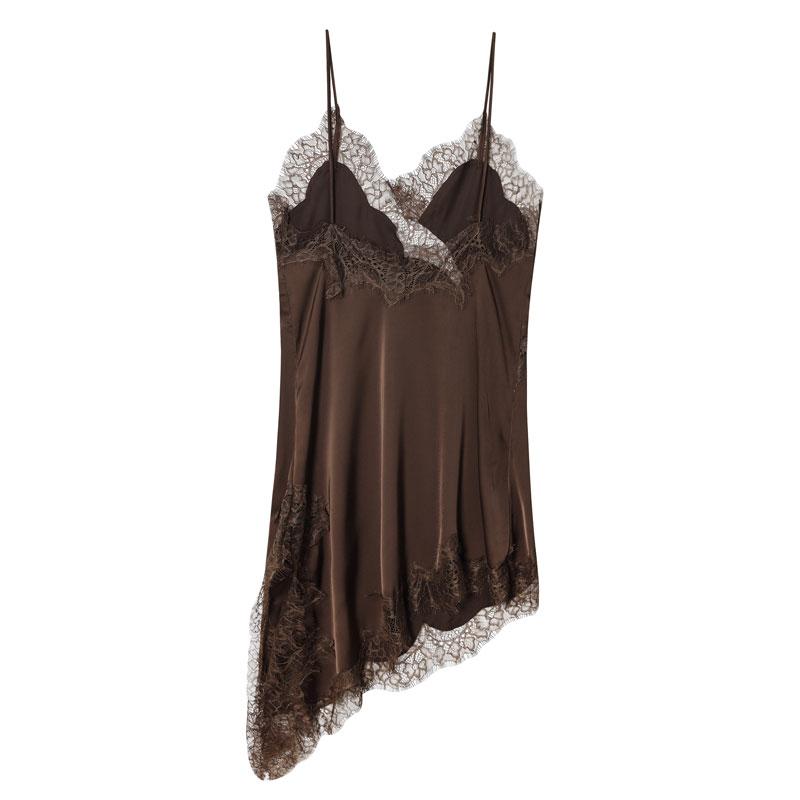 Women's Summer Asymmetrical Beach Midi Dress, Lace Strapless Satin Long Dress, Elegant Formal Sleeveless Patchwork Dress