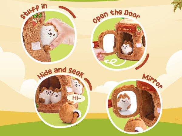 JoyCat Baby Toys, Bee Toys, Treehouse Toys, Soft Beehive with 5 Stuffed Sensory Bees/Squirrels, Rattle, Crinkle Paper, Squeaker, Mirror, Baby Birthday Easter Gifts Toys