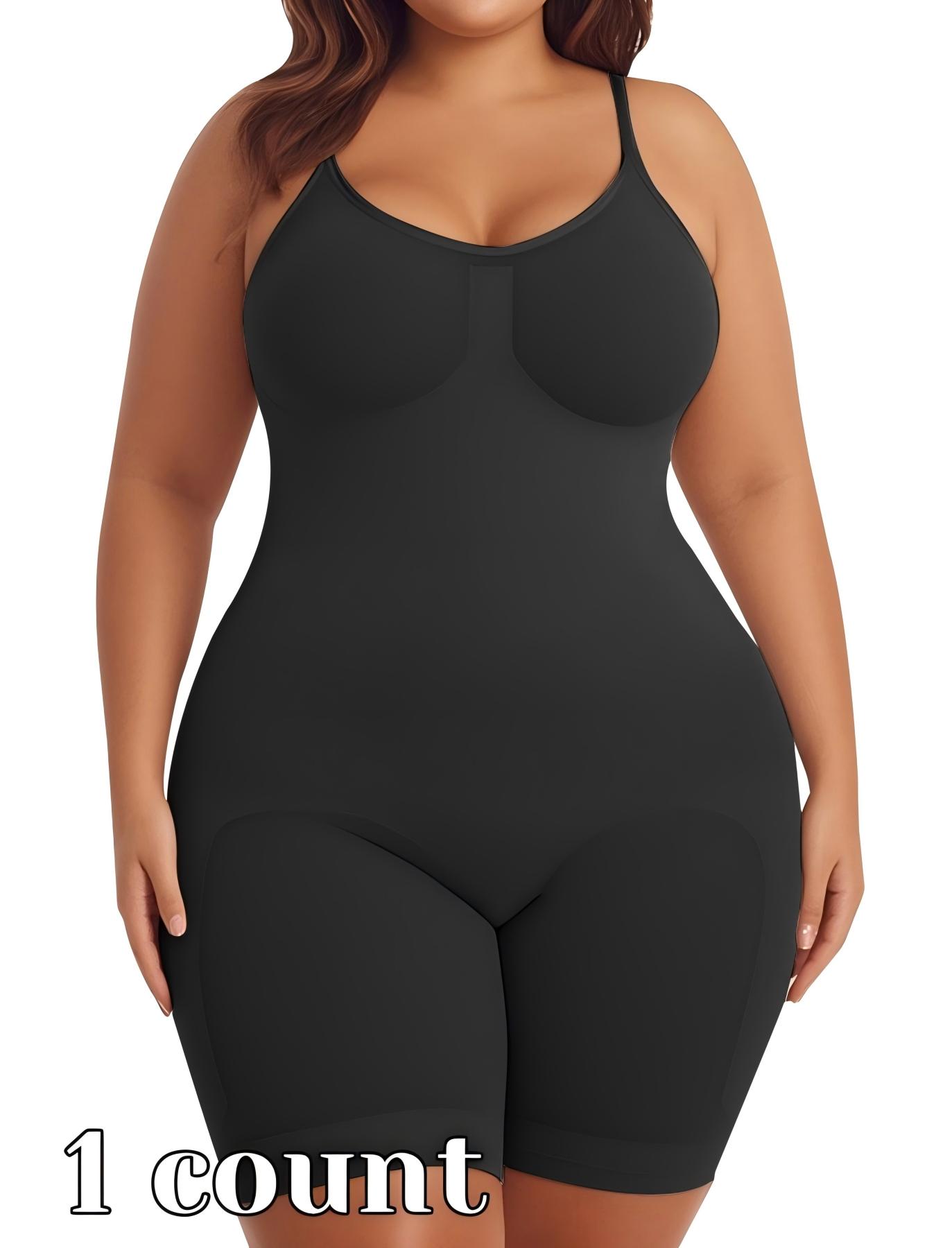 【Plus Size】 Solid Color Shapewear Bodysuit, Tummy Control Butt Lifting Shaper Romper, Seamless Thigh Slimmer Body Shapewear