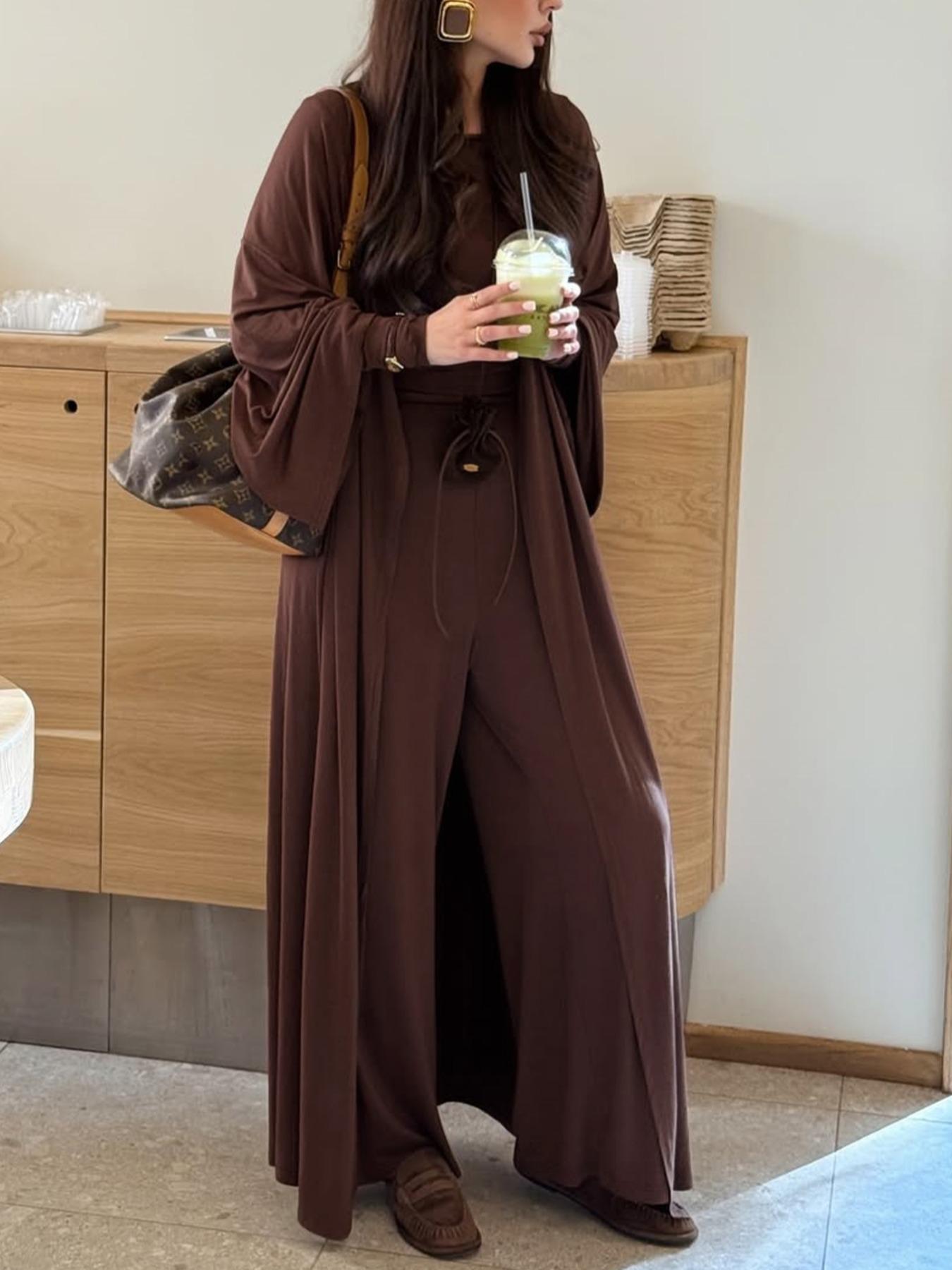 Women's Fall Winter Long Sleeve Jacket Set, Round Neck Three-Piece, Casual Warm Clothing for Ladies, Stylish Outerwear