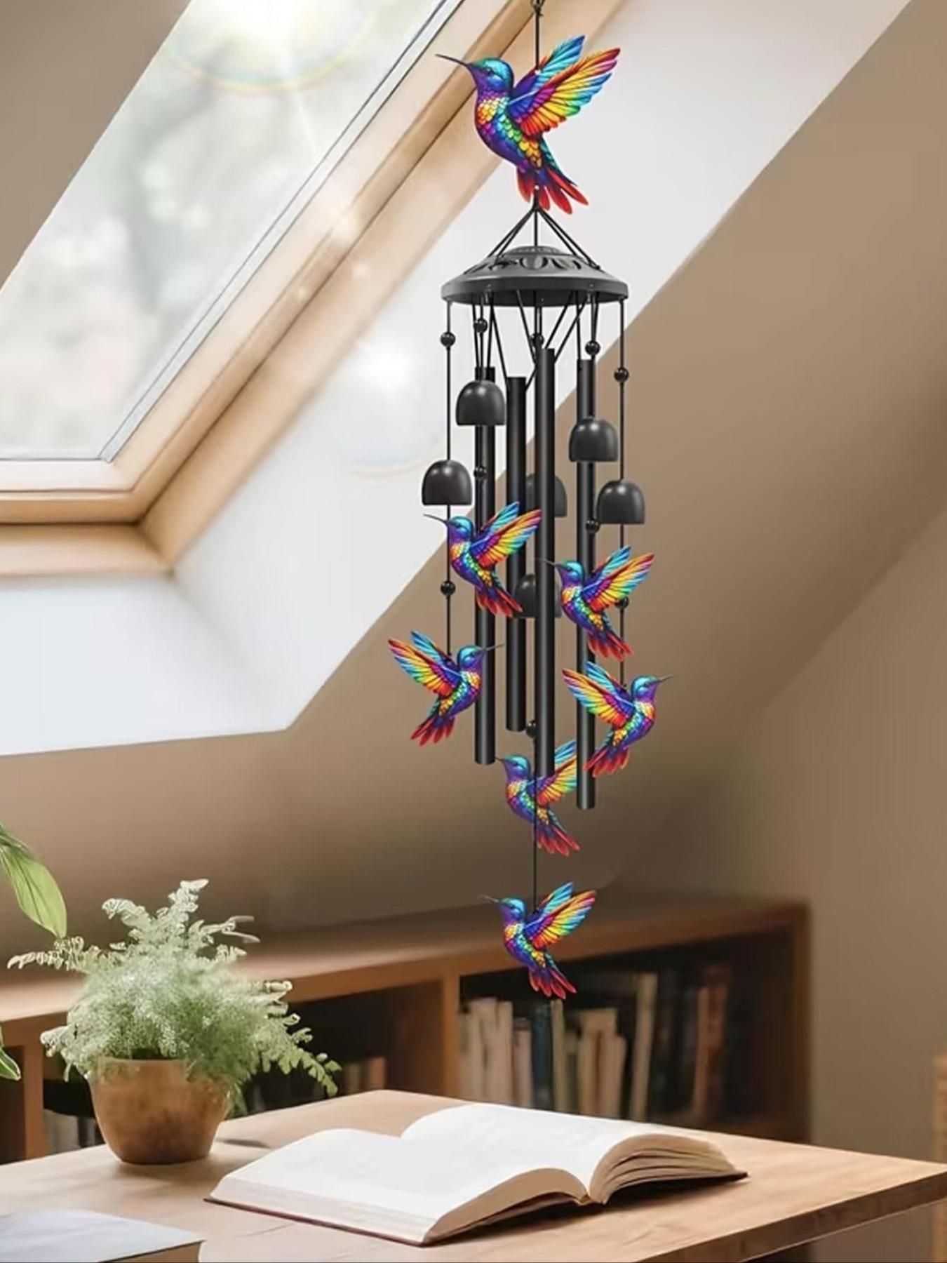 36-Inch Outdoor Hummingbird Wind Chime, Metal Garden Pavilion Decoration, Durable, Gift for Men Women, with Greeting Card