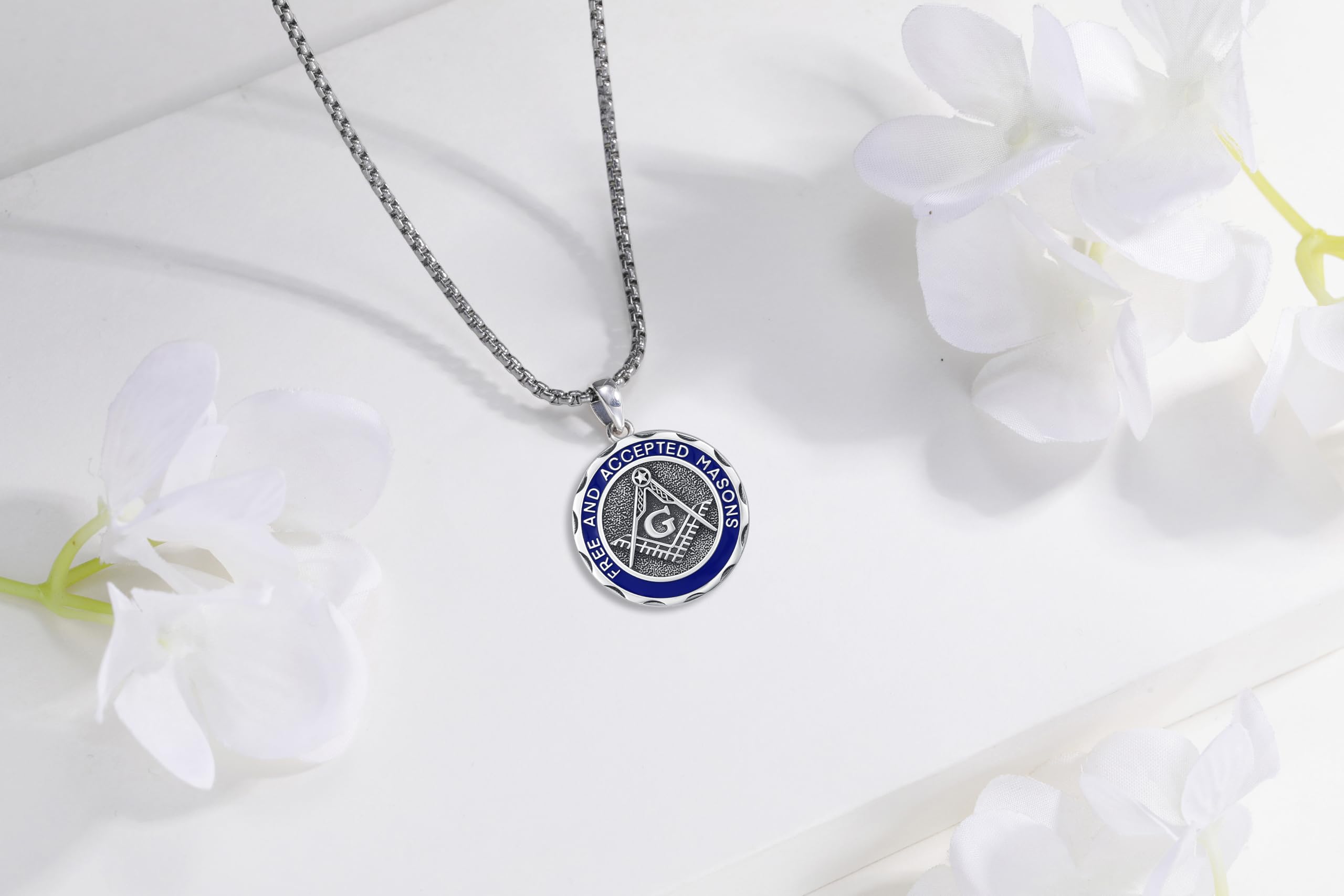 DRINSPER Masonic Freemason Necklace 925 Sterling Silver Freemasonry Jewlery for Brother for Men