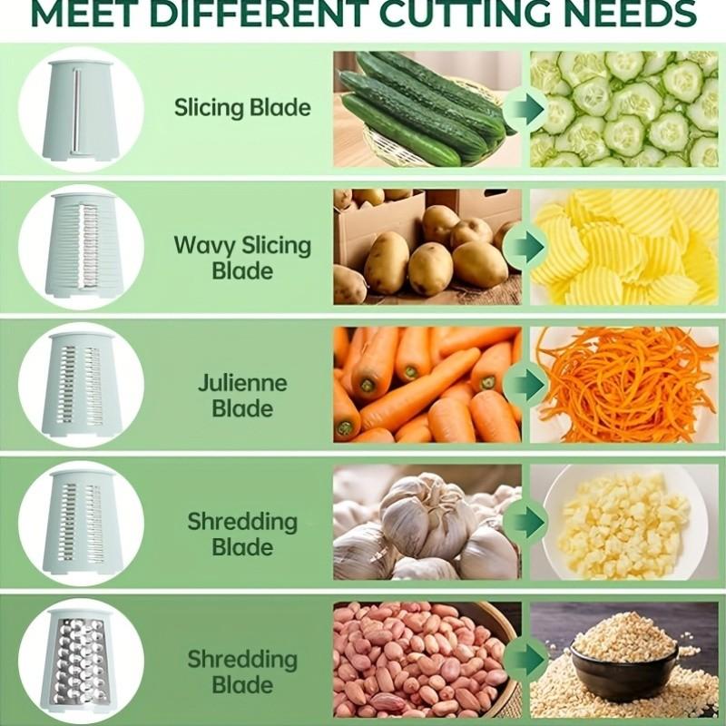 Rotary Cheese Grater with Handle, 1 Set Kitchen Round Mandoline Vegetable Slicer with Interchangeable Blades, Kitchen Gadgets, Easy To Clean Rotary Grater Slicer, Utensils