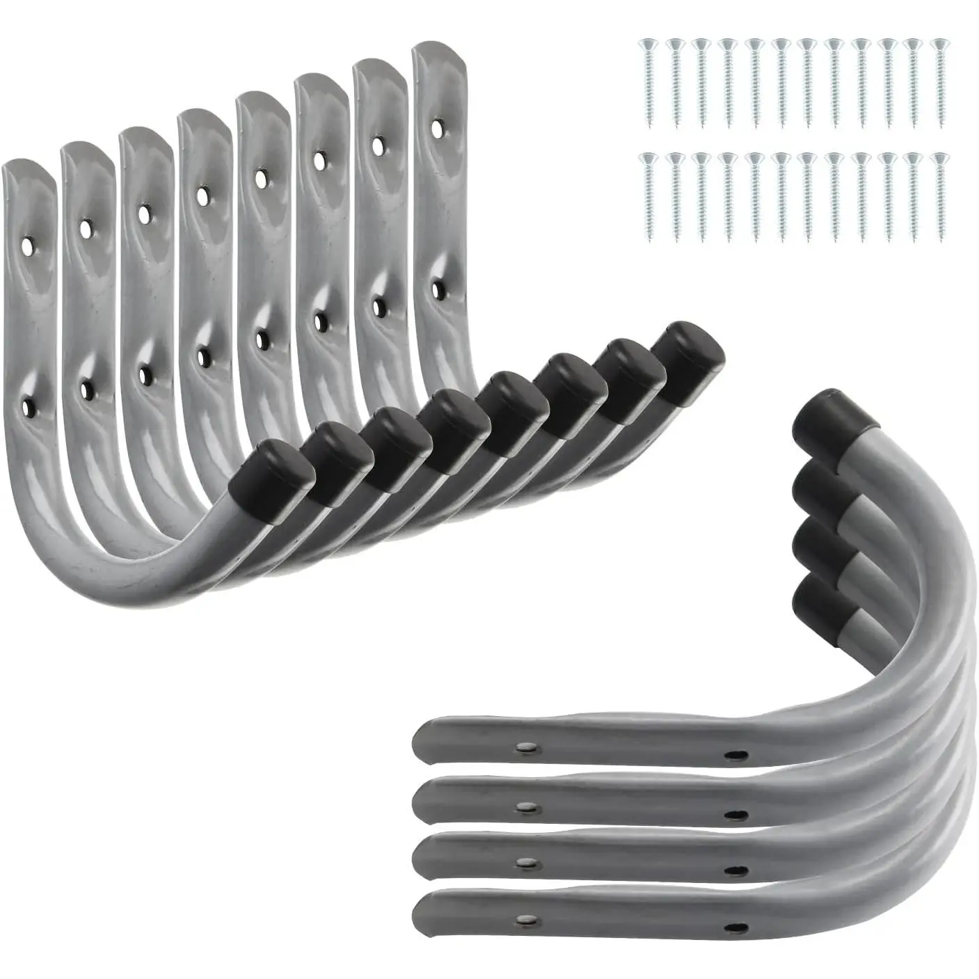 Garage Hooks, 4 Inch Heavy Duty Steel J Hooks for Wall, 12 Pack, Gray, 30 Lb Load Per Hook, PP Coated Tips Protect Items, Garage Storage Organizer for Ladders, Bikes, Tools and HosesGift