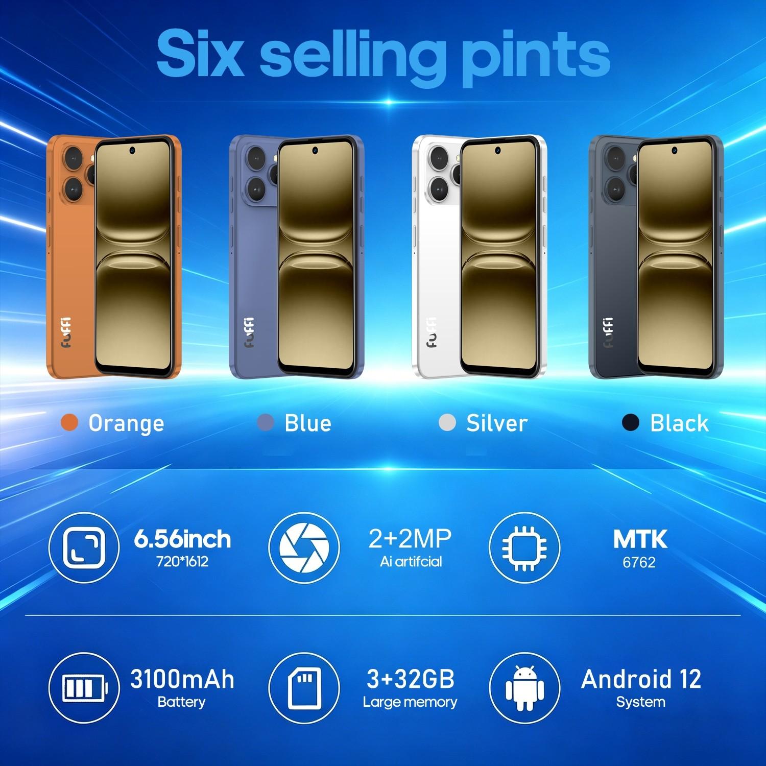 FUFFI-M17 Pro Smartphone, 6.56-Inch Display, Unlocked 4G Network, Android 12.0, 3+32GB Memory, 3100mAh Battery, Dual SIM, Fashionable Phone