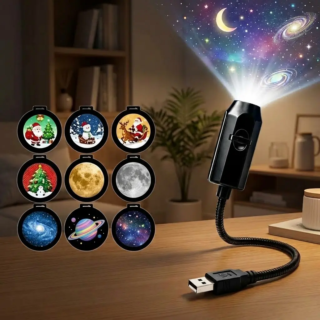 Galaxy Light Projector, 10-Chip USB Plug-In Christmas Projector, 6+ Holiday Patterns LED Ceiling Projection Lamp for Festive Home Decor, Christmas Projector Light