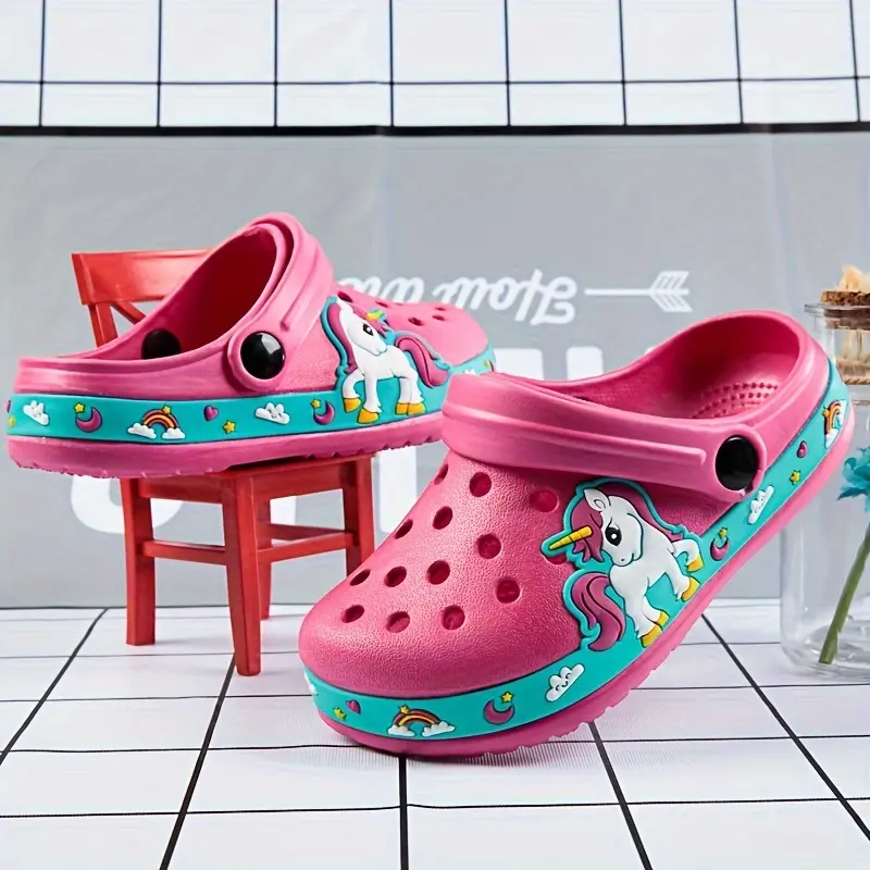 Girls' Cute Soft No-Heel Closed-Toe Printed Ink Splatter Slip-On Slippers - 1 Pair Non-Slip Outdoor Water Footwear for Kids Toddlers, Holiday Gift
