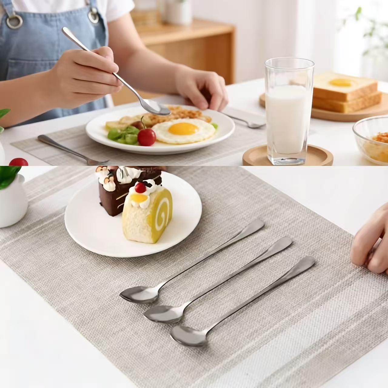 8-Piece Long Handle Ice Tea Spoon Set, Stainless Steel Coffee Scoop, Cocktail Bar Tool, Ideal for Dessert & Beverage Serving