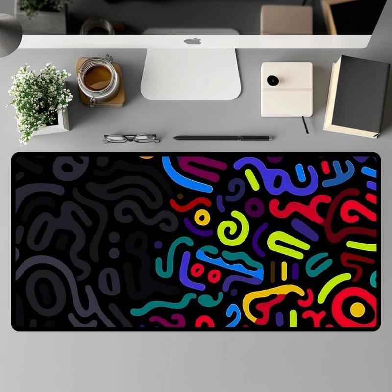 Abstract Neon Mouse Pad Geometric Colorful Desk Mat XL Retro Vaporwave Desk Decor Gamer Mousepad RGB Style Modern Art Office Gift