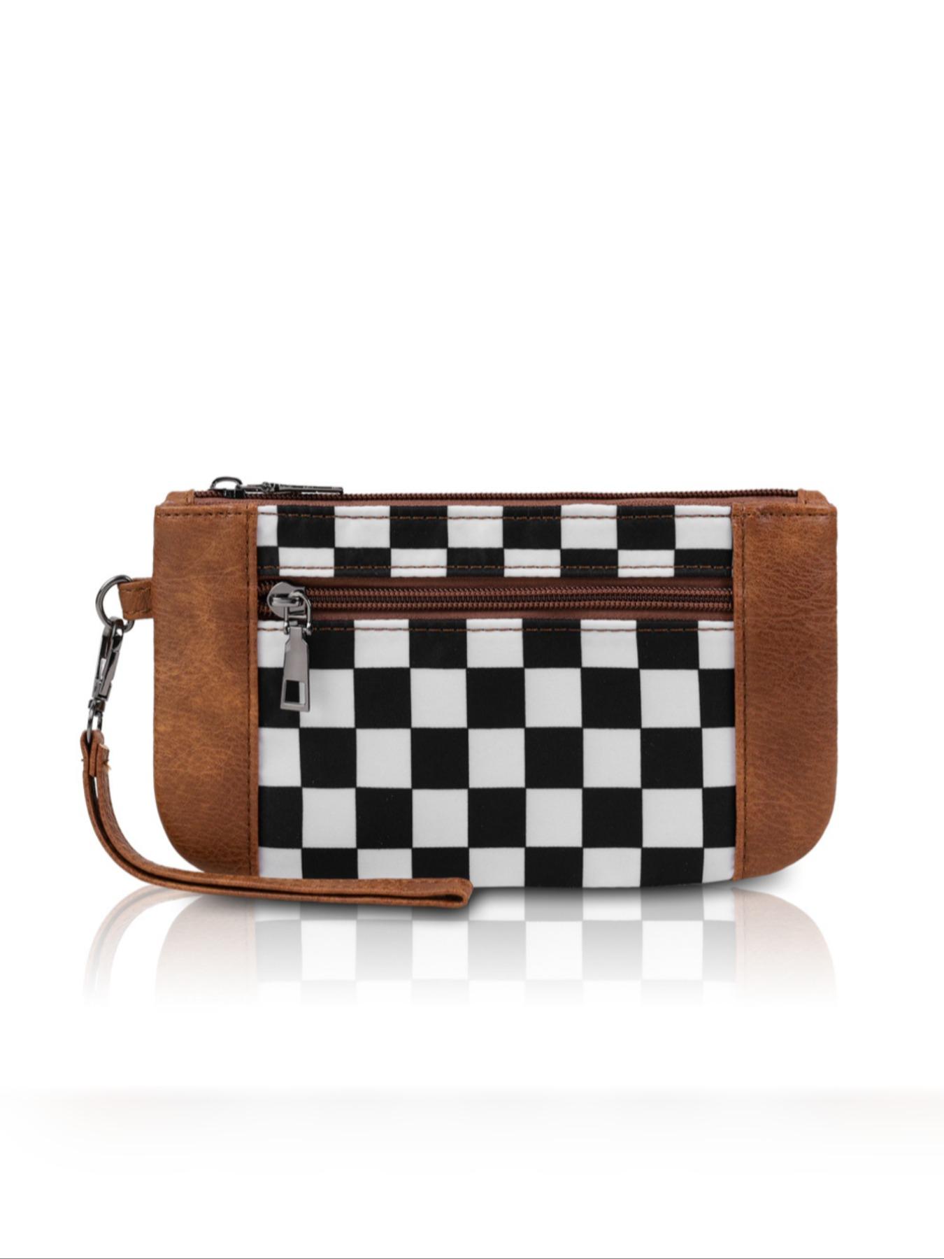 Women's Handbag Checkerboard Pattern, Large Capacity Evening Dinner Bag, Multi-Layer Zipper Wallet, Casual All-Season Accessory, Fashionable Versatile Purse