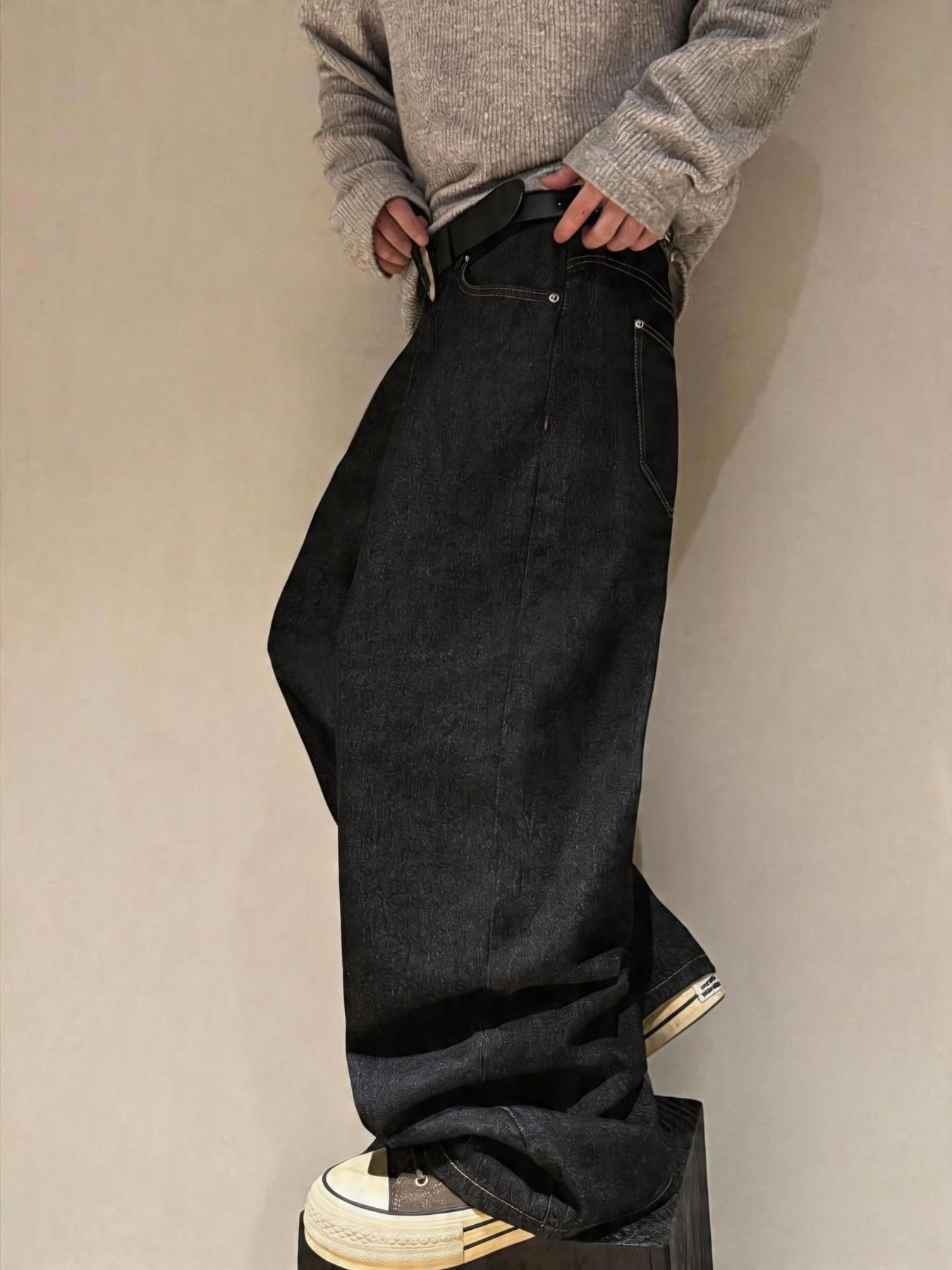 Street Style Streetwear Menswear Koi Embroidered Pocket Wide-Leg Denim Jeans Pants for Men, Casual Loose-Fitting Straight Jeans for All Seasons, Perfect Gift for Boyfriend, Husband, Friends