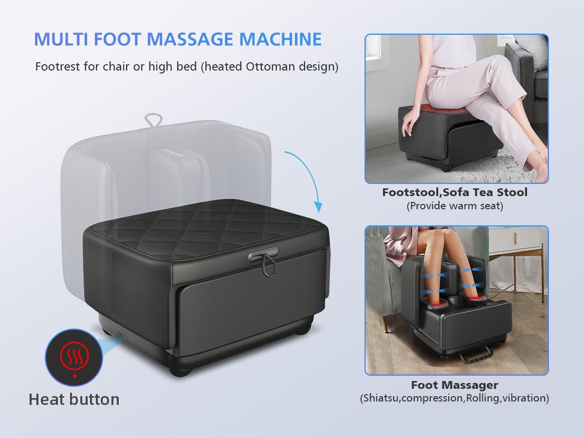 COMFIER 2 in 1 Foot Massager Machine & Ottoman Rest,Shiatsu Foot and Calf Massager with Heat,Kneading,Vibration,Massagers for Feet,Ankle,Leg