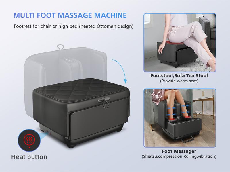 COMFIER 2 in 1 Foot Massager Machine & Ottoman Rest,Shiatsu Foot and Calf Massager with Heat,Kneading,Vibration,Massagers for Feet,Ankle,Leg