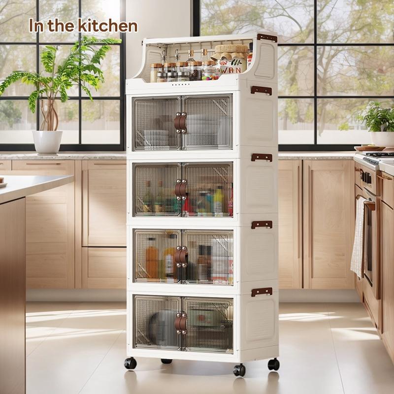Multi-Layer Home Storage Cabinet, 36cm*25cm/46cm*28cm, Eco-Friendly Plastic, Double Door, Wheels, Durable, Aesthetic, Organize Toys & Food