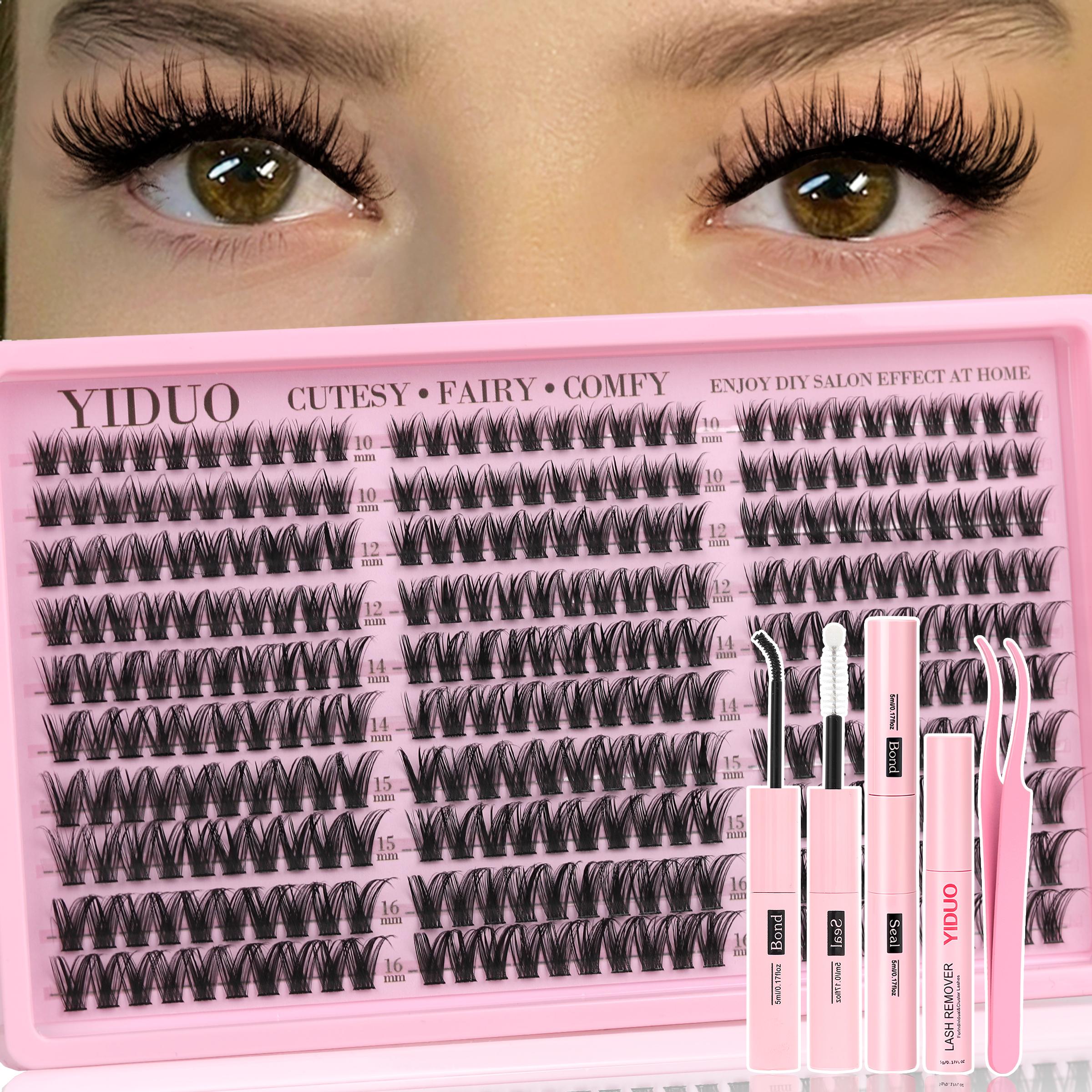 YIDUO Lash Cluster Kit, Wispy, Diy Eyelashes Kit, DIY Eyelash Extension Kit, 10-16mm Lash Extension Kit, 300 pcs, C-Curl Lash Clusters, with Lash Bond and Seal, Lash Remover, Lash Tweezers for DIY Application
