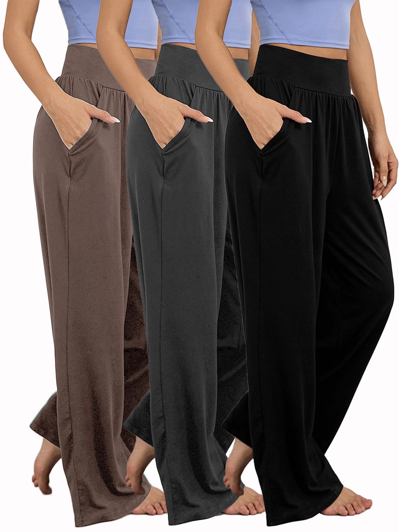 Women's Plain Pocket High Waist Joggers, Casual Comfy Wide Leg Trousers For Outdoor Sports, Airport Outfit，Women's Sport & Outdoor Lounge Outfit Clothing For All Seasons, Wide Leg Sweatpants