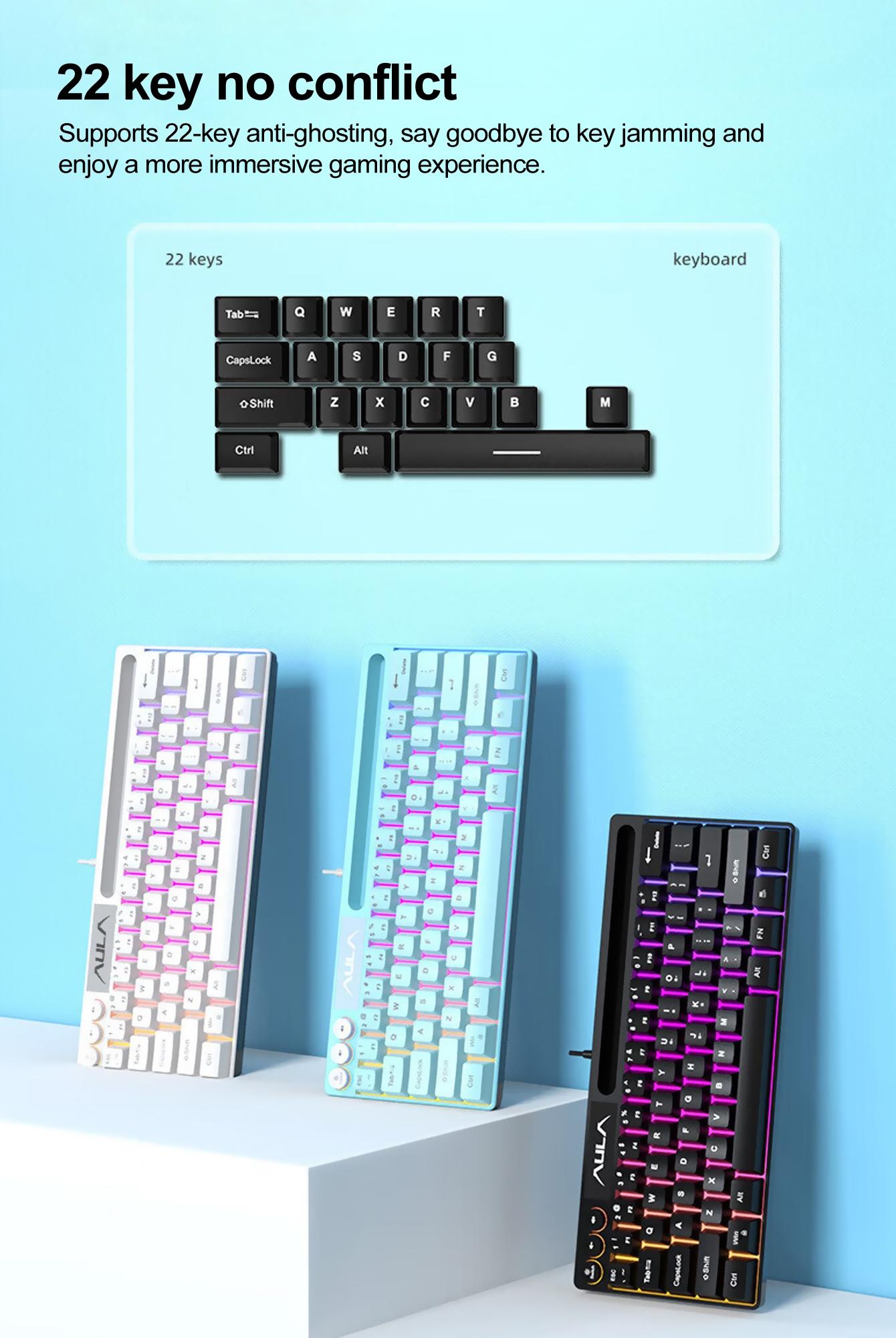 AULA Wired Gaming Keyboard, 64 Key Wired Backlit Mixed Light Effects Keyboard for Gaming Study Work, Multifunctional Portable Keyboard for Desktop Computer Notebook, Computer Peripherals