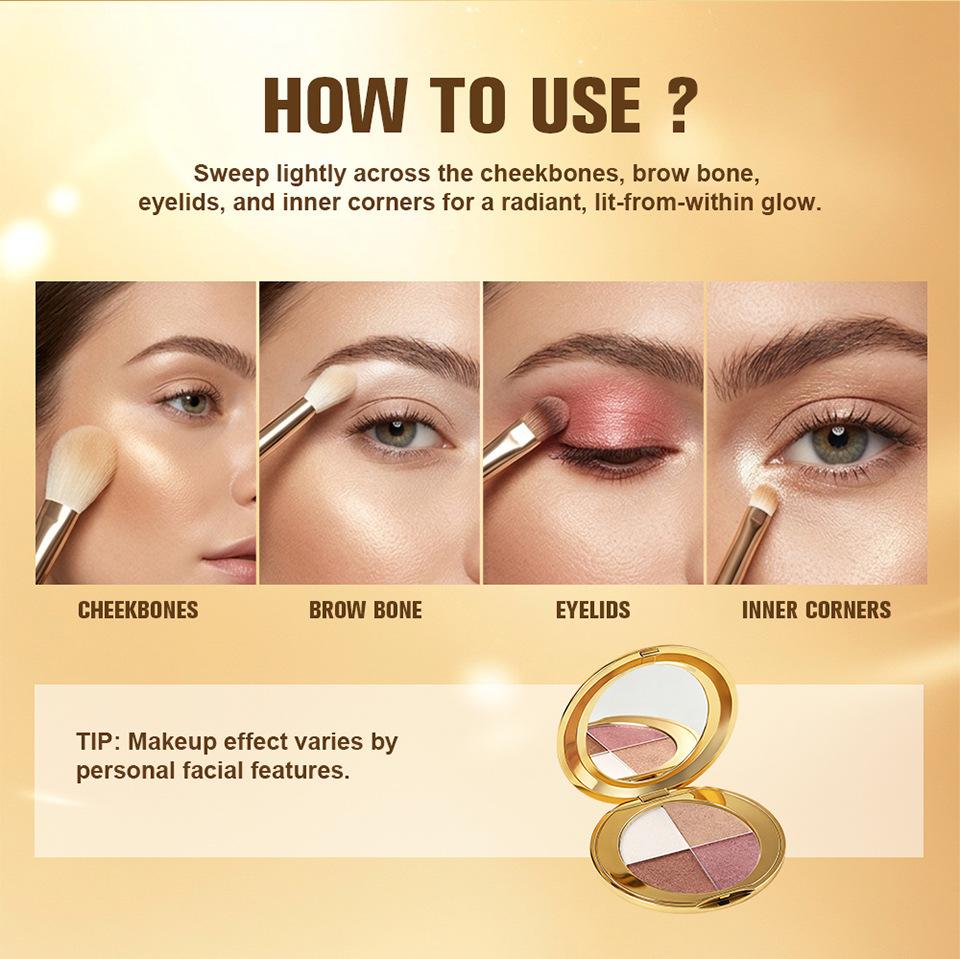 Four-Color Eye & Cheek Multi-Use Palette, Highlighting and Contouring, Versatile Makeup Tool, Enhance Your Look Effortlessly