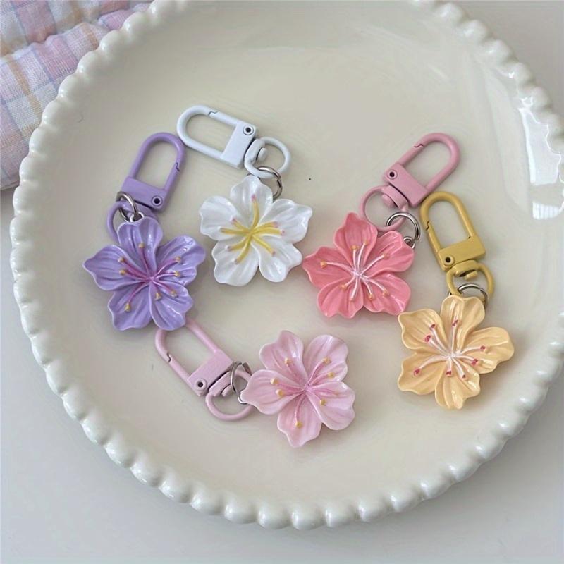 6pcs Cherry Blossom Keychains - Minimalist Floral Charms, Lobster
