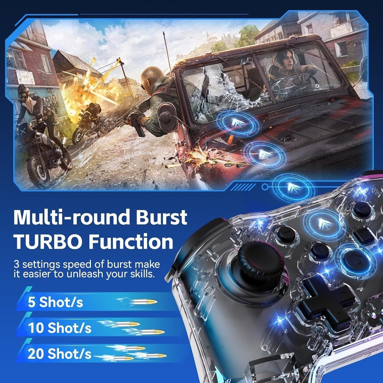 Wireless Game Controller for Switch Lite Oled PC Android iOS, Rechargeable Gaming Joystick with 7 Color RGB Lights and 3D Analog Stick, Universal Controller