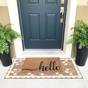 Front Door Mat Outside Entrance - 2x3 Floral Non-Slip Washable Doormat Indoor Outdoor Mat Tan Neutral Farmhouse Scalloped Entry Rug Small Throw Rugs for Entryway Kitchen Front Porch Decor
