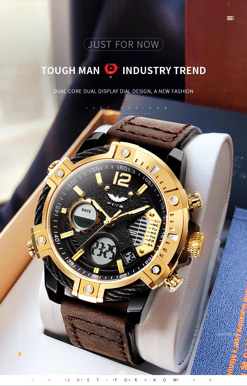 FEICE Genuine Luxury Men's Large Round Face Quartz Watch Set, 2026 New Multifunctional Luminescent Waterproof Steel Belt Timepiece with Modern Retro Design, Suitable for Daily/Formal Occasions