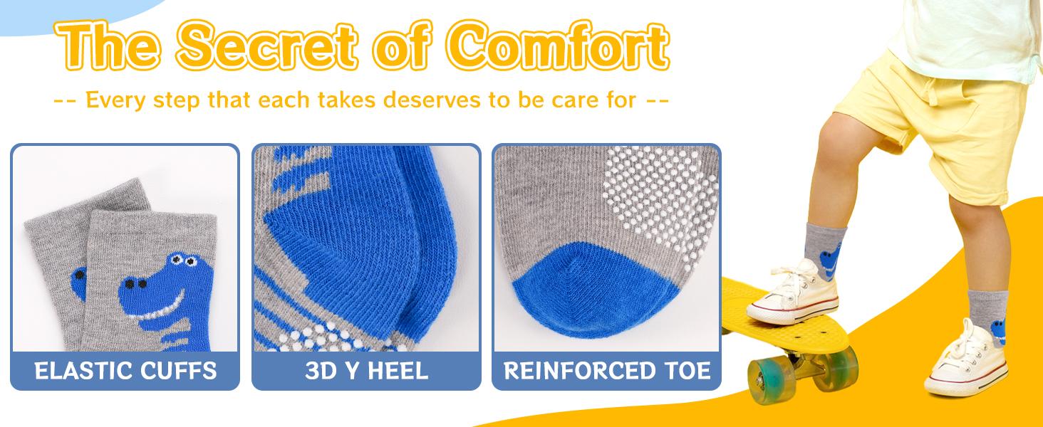 Toddler Grip Socks, 12-Pair Non-Slip Cotton Socks for Boys & Girls, Soft Anti-Skid Socks with Grippers for Ages 1-7T