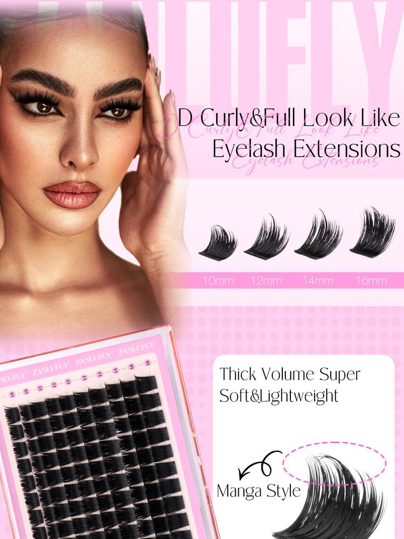 zanlufly Lash Clusters KIt D Curly Lash Extension Kit Volume Thick Eyelash Extension Kit Full Mega Individual Lashes Kit Comestic Makeup TikTokShopBlackFriday