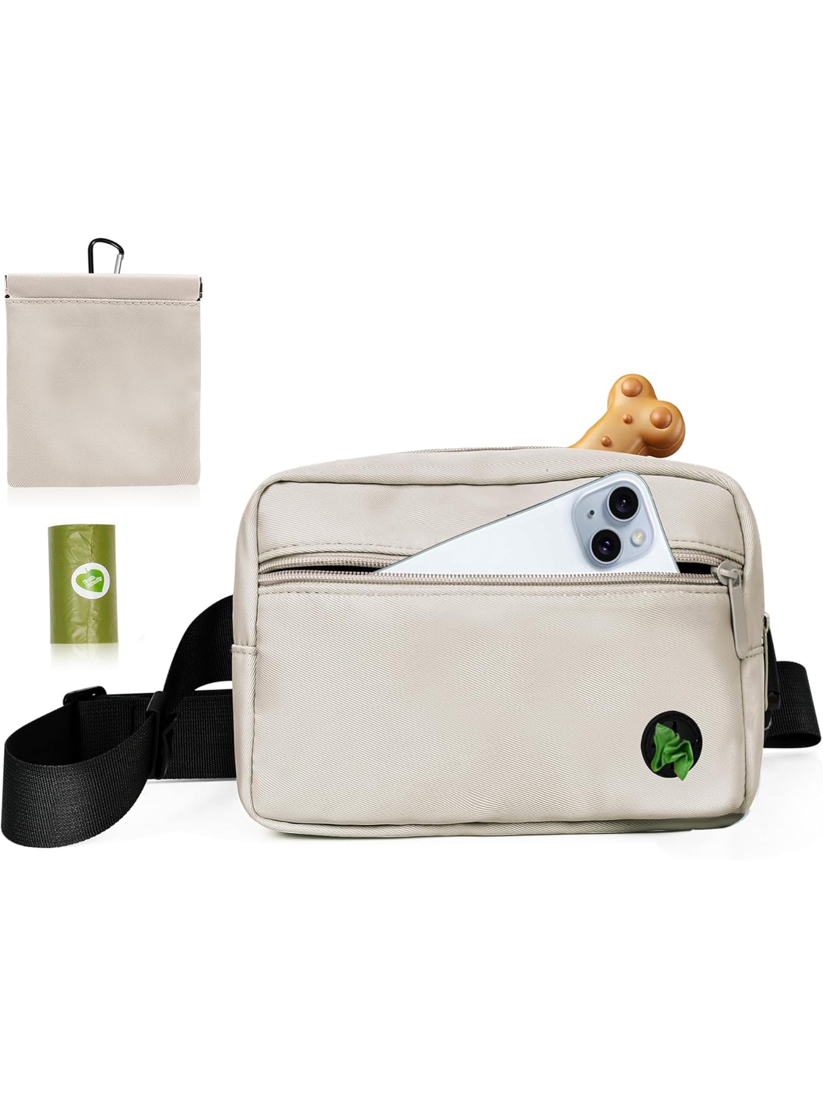 Dog Treat Pouch, Pet Training Treat Bag, Dog Walking Fanny Pack with Carabiner, Built-in Poop Bag Dispenser & Reuse Dog Poop Holder, Puppy Pet Treat Waist Belt