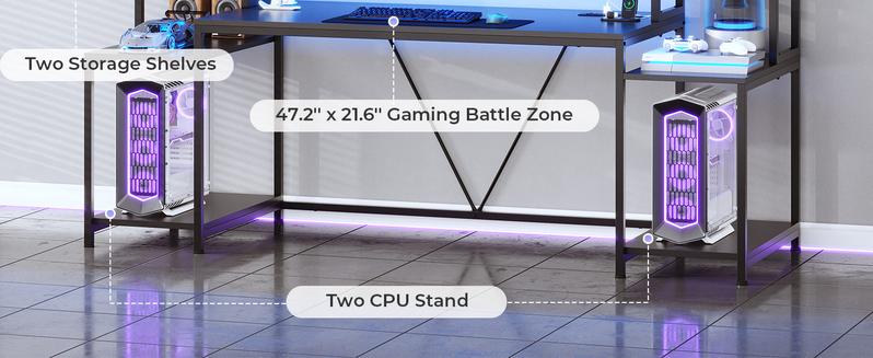 SEDETA 74.8-Inch Gaming Table with LED Lights and Storage Shelf, Computer Table with Monitor Stand Ergonomic gaming desk Gamer Desk standing desk