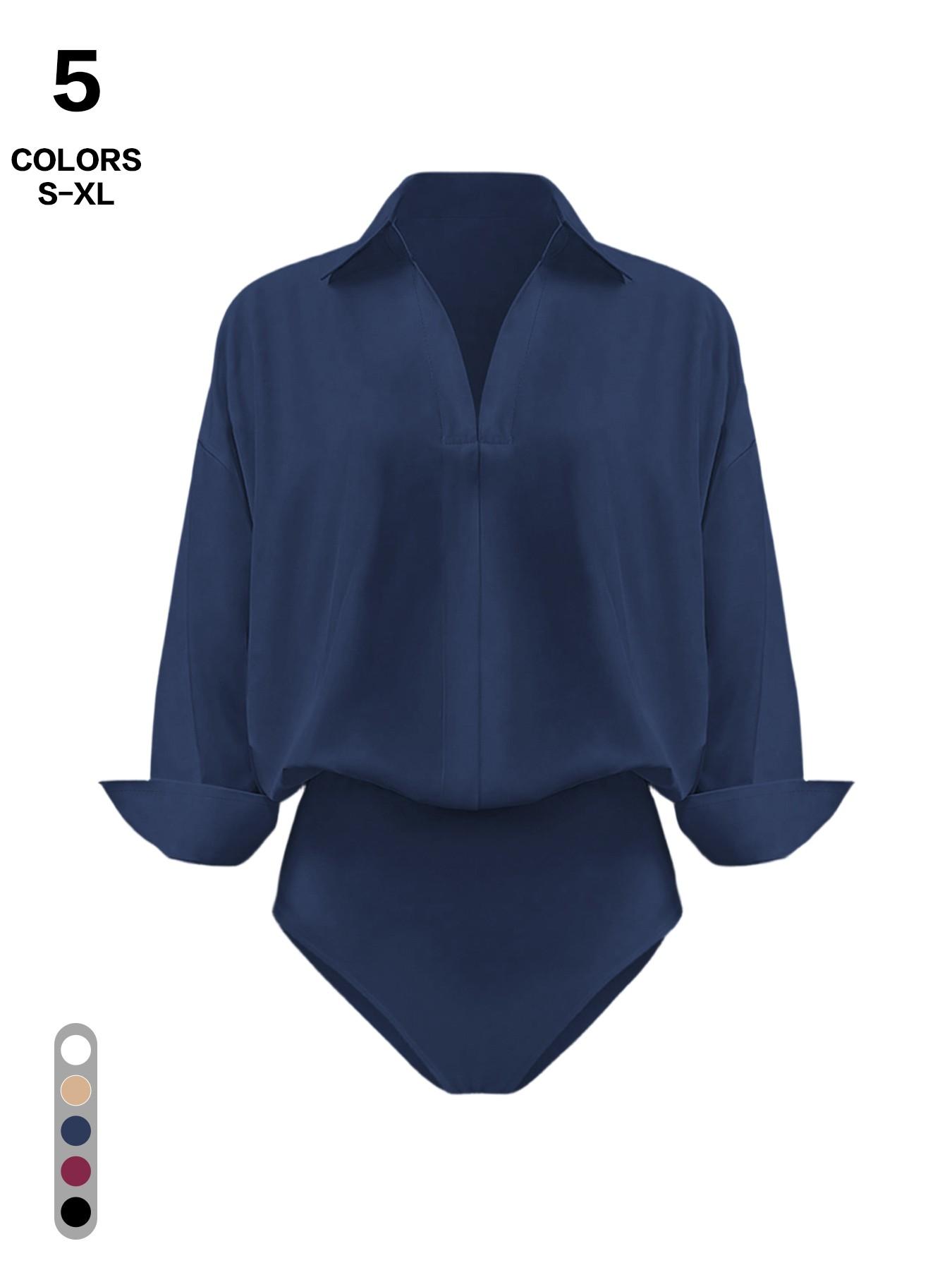2026 3-Pack Spring Old Money Collared V-Neck Long Sleeve Bodysuit, Slim Waist Figure Flattering Work Shirt, Office Casual Women's Top
