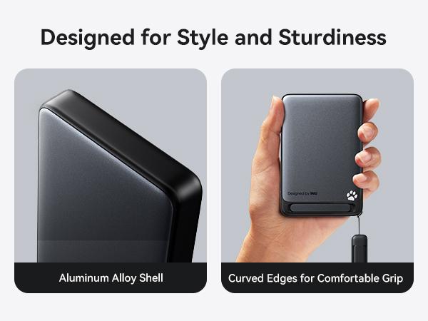 INIU MagFino 10000mAhPortable Charger, Ultra Slim Qi2 Certified 10000mAh 45W Magnetic Power Bank, super fast charge, Metal USB C in&Out Wireless Battery Pack with Foldable Stand, Phone Charger, Only for iPhone 16/15/14/13/12 Series