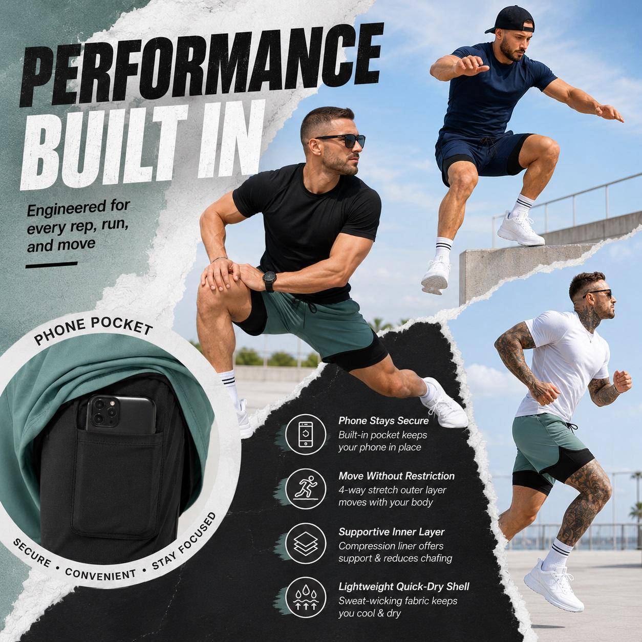 Men’s Find Peace in the Pain Graphic Print 2-in-1 Athletic Shorts, Built-in Compression Liner, Secure Inner Phone Pocket, Elastic Drawstring Waist, Quick-Dry Gym Running Training Shorts for Summer Daily Wear
