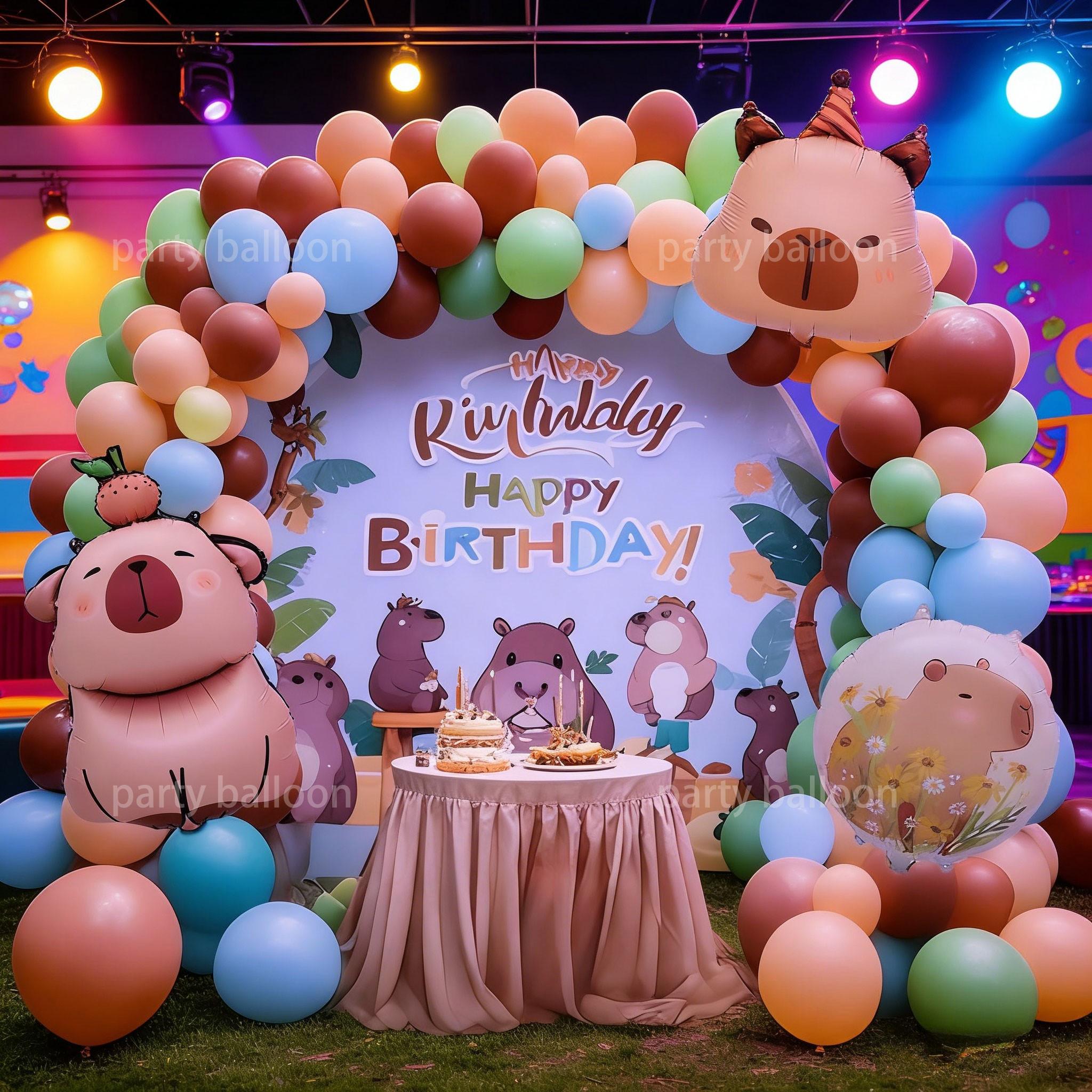 126 Piece Capybara Birthday Balloon Arch, Forest Style Party Decor, Includes Alum Foil and Latex Balloons, Perfect for Birthdays and Events