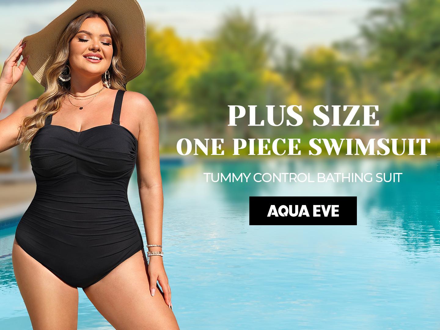 Aqua Eve Womens Plus Size One Piece Swimsuit - Ruched Tummy Control Bathing Suit Twist Front Swimwear
