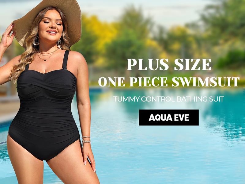 Aqua Eve Womens Plus Size One Piece Swimsuit - Ruched Tummy Control Bathing Suit Twist Front Swimwear