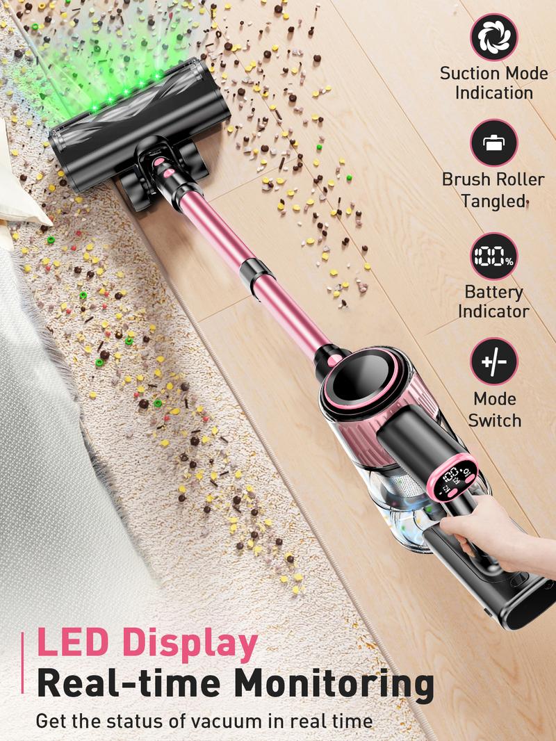 VICEASE Cordless Vacuum Cleaner, 450W 33Kpa, LED Display, Green LED, Anti-Tangle & 1.5L Dust Cup, Gift Box, 8-in-1 Vacuum for Hardwood Floor/Carpet/Pet Hair/Car VICEASE Cordless Vacuum Cleaner, 450W 33Kpa, LED Display, Green LED, Anti-Tangle & 1.5L Dust Cup, Gift Box, 8-in-1 Vacuum for Hardwood Floor/Carpet/Pet Hair/Car
