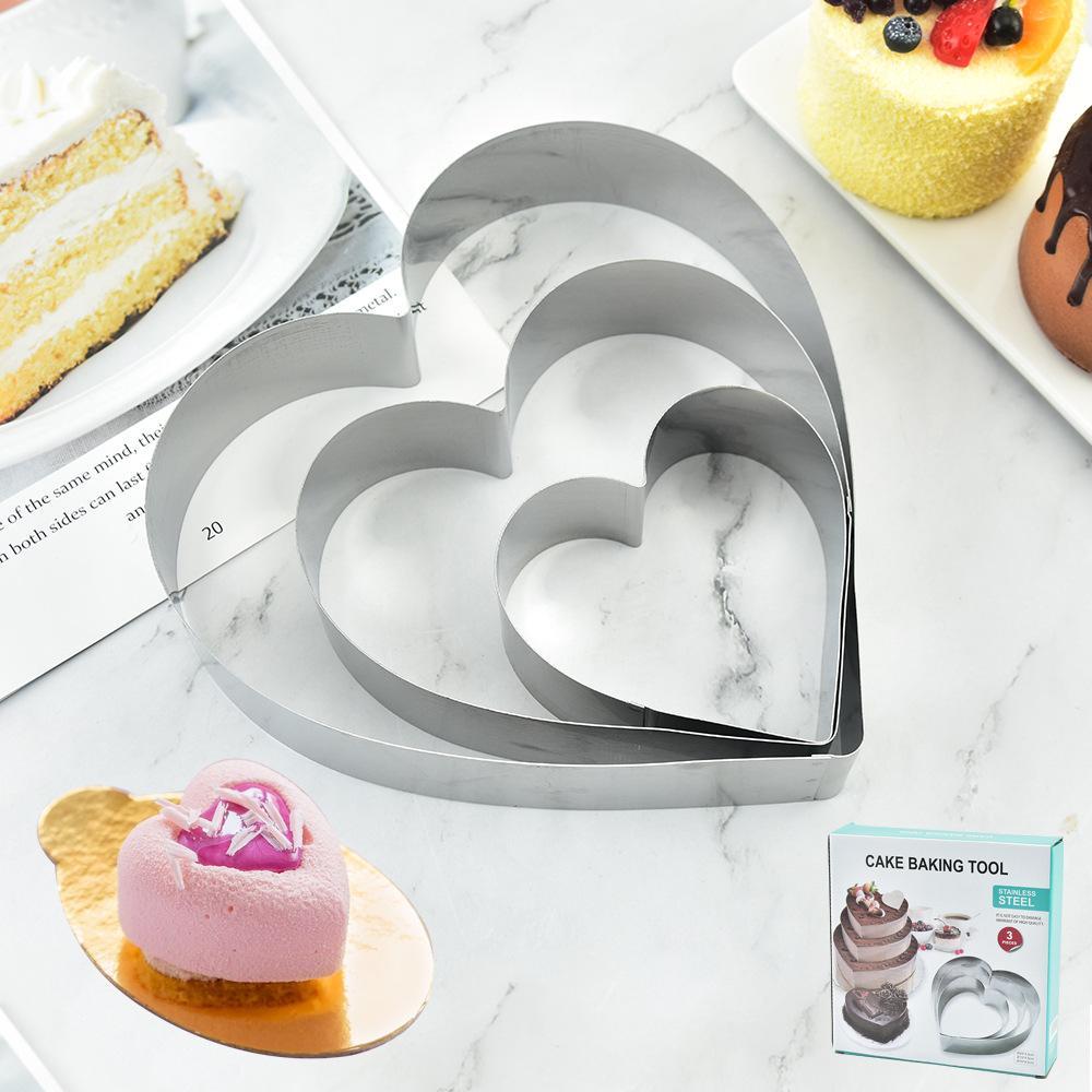 Heart Cake Molds Set (4 Inch + 6 Inch + 8 Inch), Stainless Steel, Suitable for Layer Cakes, Pancakes, Desserts, Birthday, Wedding, Holiday Baking