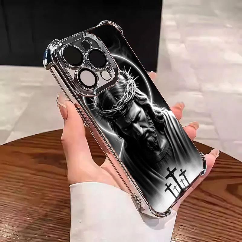Jesus Clear Protective Four Comers Air Cushion Anti-drop CellPhone Case Clear BracketPhone Case for iPhone 16 15 14 13 12 Pro Max 15 14 Plus Four Corners Cases #IPYS7