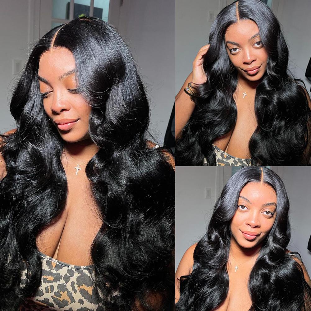 QUANDIAN Pre Cut Lace Ready Go Glueless Wig 7x5 Lace Front Wigs Human Hair Body Wave Wig 200% Density Glueless Wigs Begibber Friendly Springtok