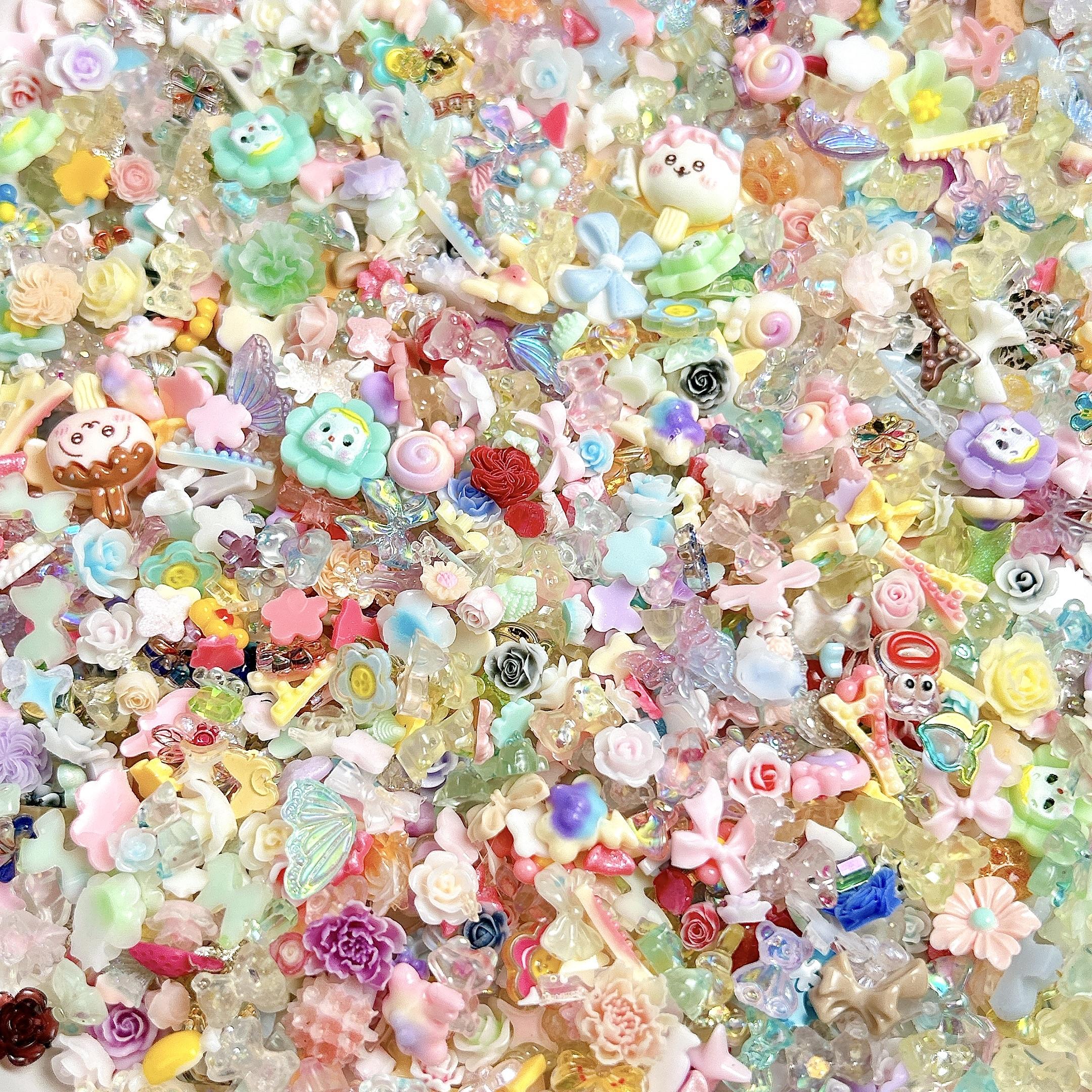 100PCS Multiple Style Tansparent Bear Bbow Star Resin Nail Charms Kawaii Creative Paw Lollipop Butterfly Accessories DIY Clip Phone Case Nail Art