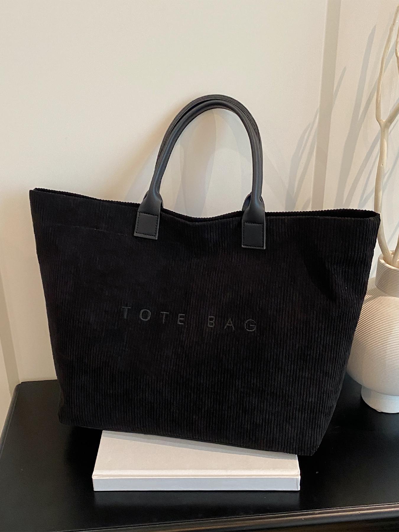 Casual Fashion Large Capacity Corduroy Letter Design Handbag, Perfect for Work & Daily Use, Stylish and Spacious Shoulder Bag, Handbag Tote Bag