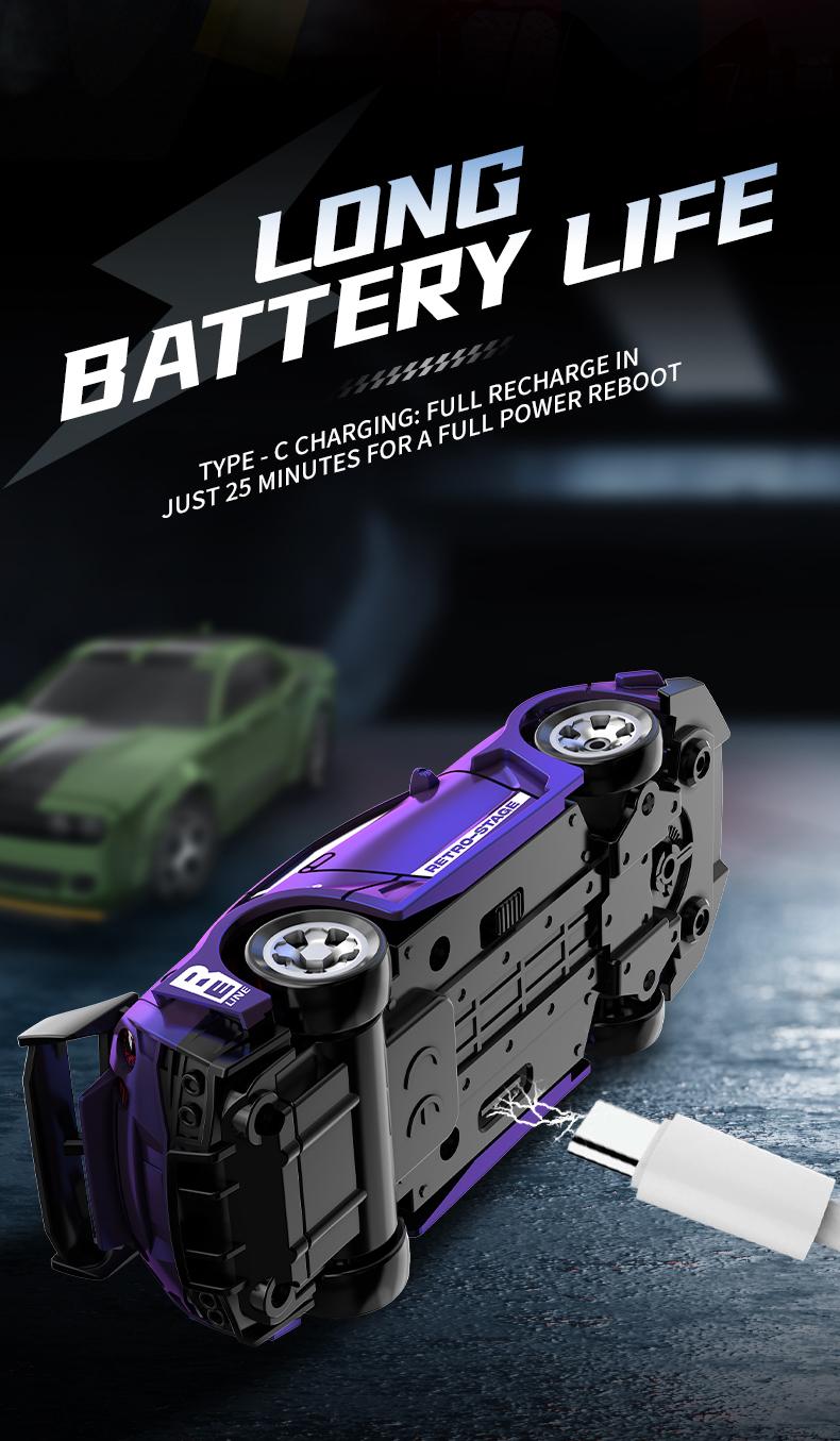 1:64 Mini RC Drift Car 4WD High Speed Remote Control Car, 2 Rechargeable Batteries Long Playtime, 2.4GHz Anti-Interference, LED Lights Drifting Tires for Kids & Adults