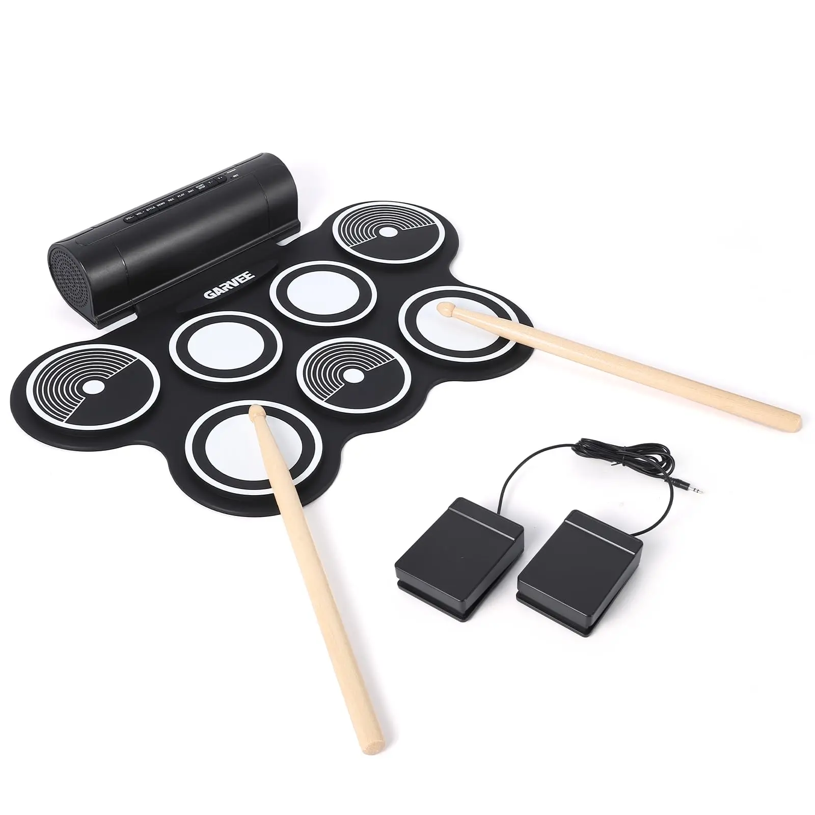 Bluetooth Electric Drum Set, Portable Roll Up Electronic Drum Pad with Pedals & Sticks, Recording Function, Great Holiday Xmas Birthday Gift for Kids
