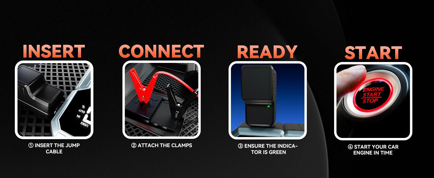 12000mAh Car Battery Jump Starter，start your car with car emergency power starter, which can also charge your phone，There are also three modes of LED lights Outdoorfun Automotive Vehicle