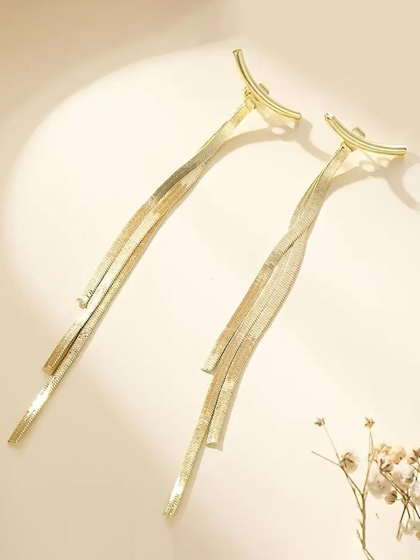 1 Pair Elegant Alloy Tassel Drop Earrings, Simple Iron Post, Versatile for Daily Wear & Parties, Creative Design, Ideal for Valentine'S Day Gift, All-Season Jewelry